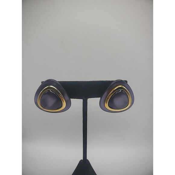 Vintage Earrings Pierced Stud Post Purple Gold Tone Jewelry Costume - Picture 4 of 12